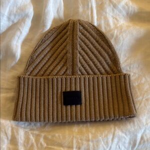 All Saints Tan and Brown Ribbed Knit Hat